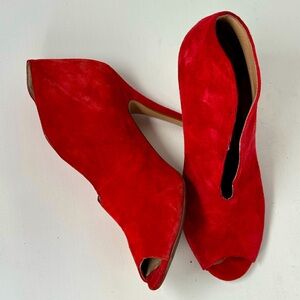 Red suede heels boots